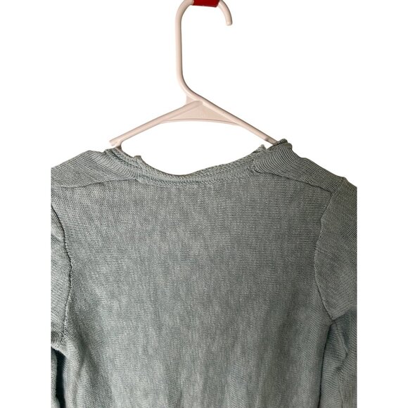 Lori Goldstein Logo XS Ruffled Hem Cardigan Open Front Aqua Green Lightweight Kn - Picture 6 of 7
